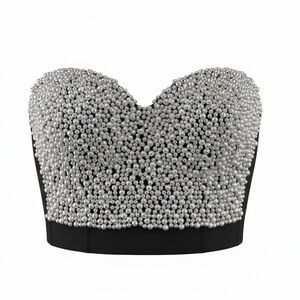 Elegant Pearl Embellished Black clasp Bustier corset Top S